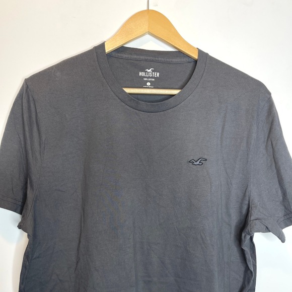 Hollister Mens Gray Crew Neck Short Sleeve T Shirt Logo 100% Cotton Size L - Picture 2 of 4